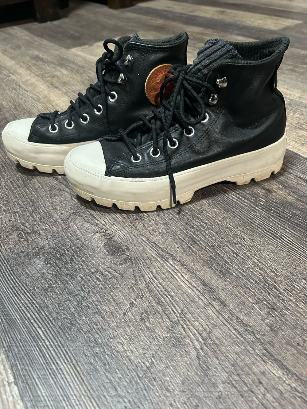 Converse Black High-Top Leather Sneakers with Cream Sole